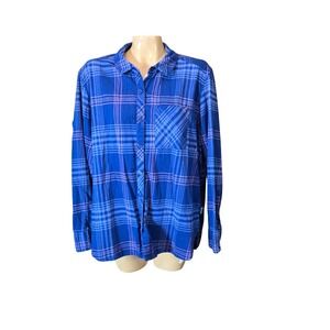 Orvis Classic Collection Womens Shirt Blue Purple XXL Plaid Button Cotton Blend